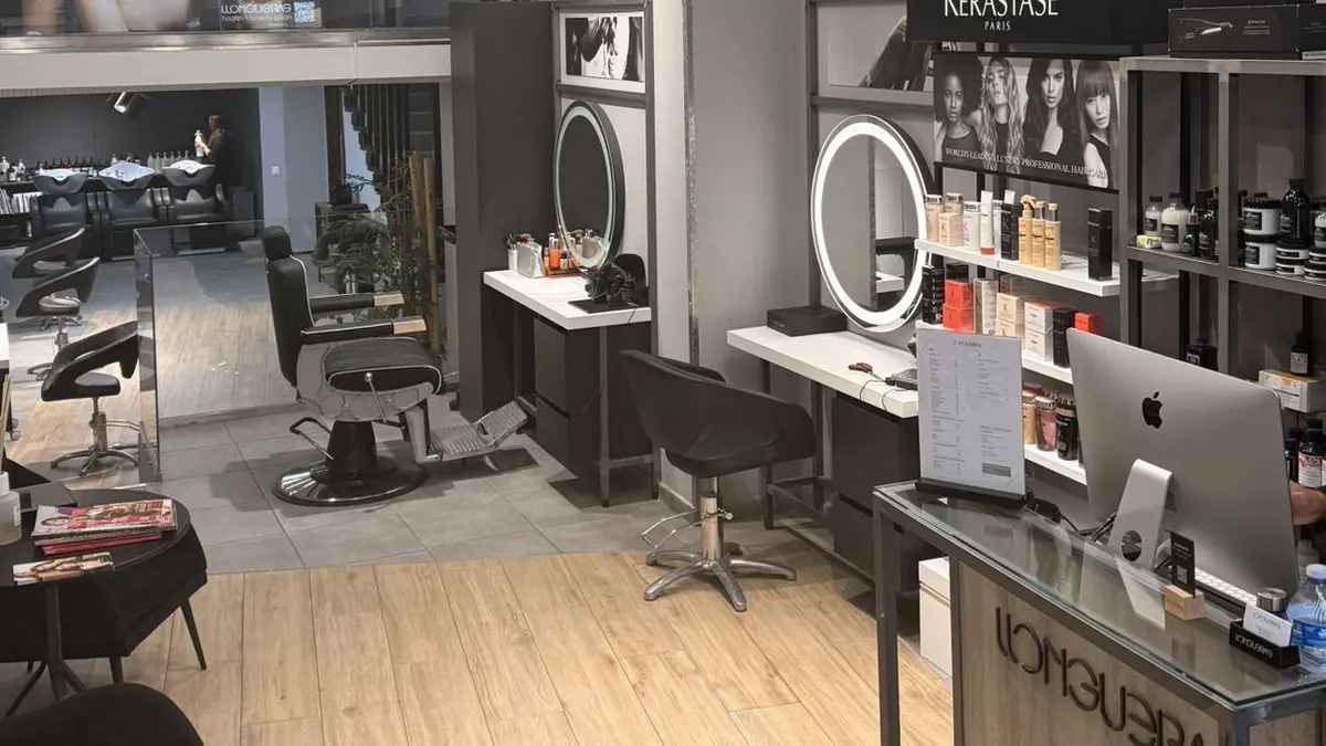 Inside the Llongueras Gran de Gràcia salon, with its styling stations and chairs